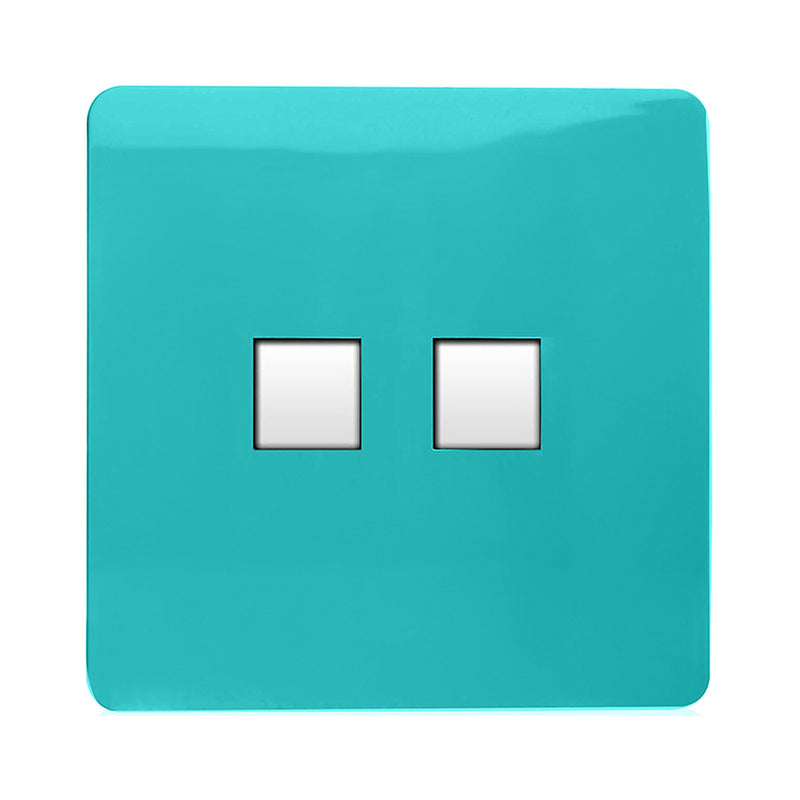 Trendi, Artistic Modern RJ11 Telephone & PC Ethernet Bright Teal Finish, BRITISH MADE, (35mm Back Box Required), 5yrs Warranty • ART-TLP+PCBT