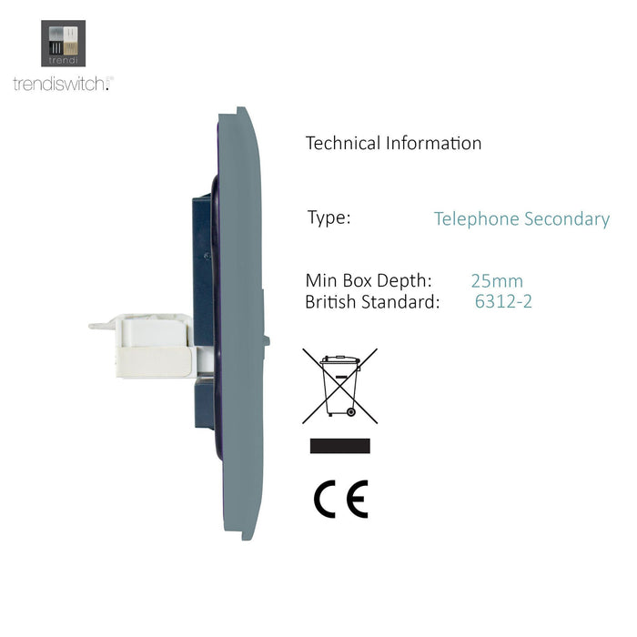 Trendi, Artistic Modern RJ11 Telephone & PC Ethernet Cool Grey Finish, BRITISH MADE, (35mm Back Box Required), 5yrs Warranty • ART-TLP+PCCG