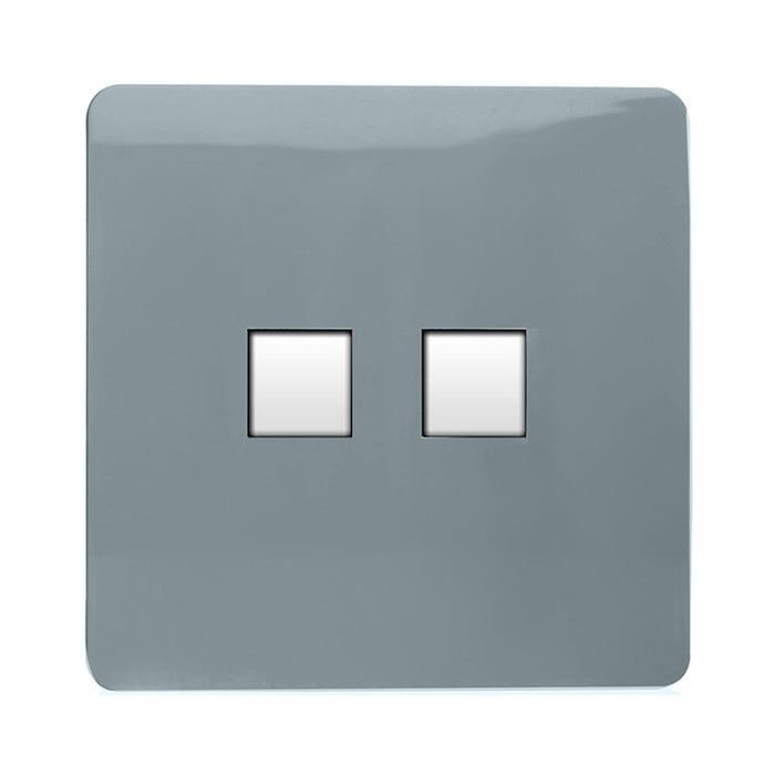 Trendi, Artistic Modern Twin PC Ethernet Cat 5&6 Data Outlet Cool Grey Finish, BRITISH MADE, (35mm Back Box Required), 5yrs Warranty • ART-2PCCG