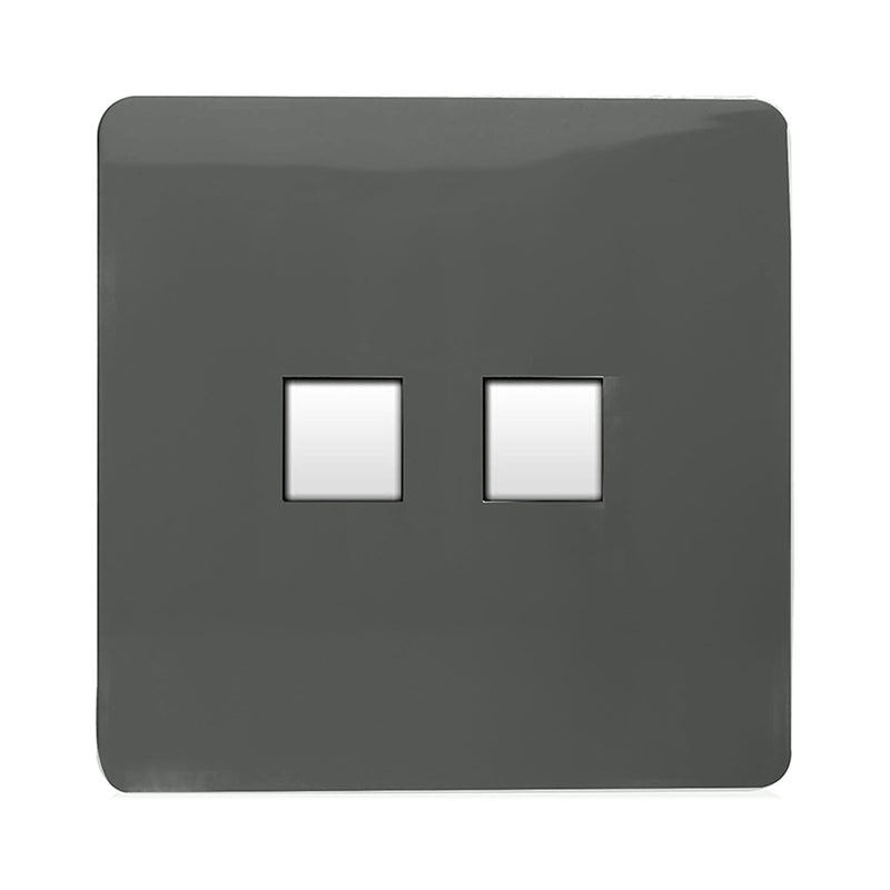 Trendi, Artistic Modern Twin RJ11 Telephone Charcoal Finish, BRITISH MADE, (35mm Back Box Required), 5yrs Warranty • ART-2TLPCH