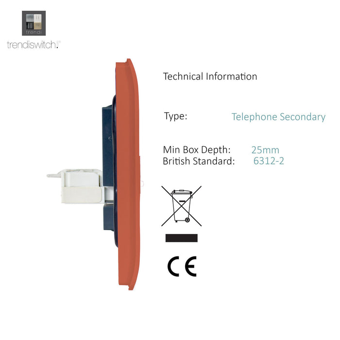 Trendi, Artistic Modern Twin RJ11 Telephone Copper Finish, BRITISH MADE, (35mm Back Box Required), 5yrs Warranty • ART-2TLPCPR