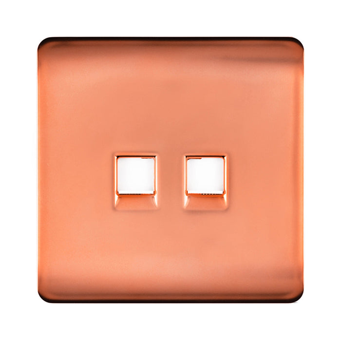 Trendi, Artistic Modern Twin PC Ethernet Cat 5&6 Data Outlet Copper Finish, BRITISH MADE, (35mm Back Box Required), 5yrs Warranty • ART-2PCCPR