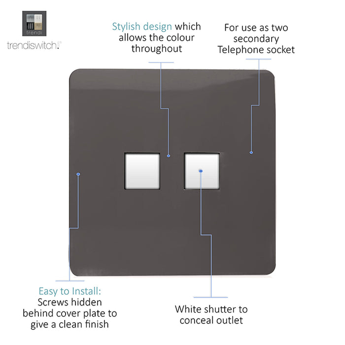 Trendi, Artistic Modern Twin PC Ethernet Cat 5&6 Data Outlet Dark Brown Finish, BRITISH MADE, (35mm Back Box Required), 5yrs Warranty • ART-2PCDB