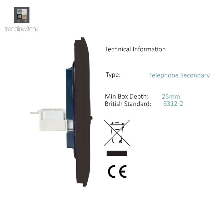 Trendi, Artistic Modern RJ11 Telephone & PC Ethernet Dark Brown Finish, BRITISH MADE, (35mm Back Box Required), 5yrs Warranty • ART-TLP+PCDB