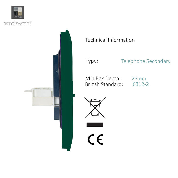 Trendi, Artistic Modern RJ11 Telephone & PC Ethernet Dark Green Finish, BRITISH MADE, (35mm Back Box Required), 5yrs Warranty • ART-TLP+PCDG