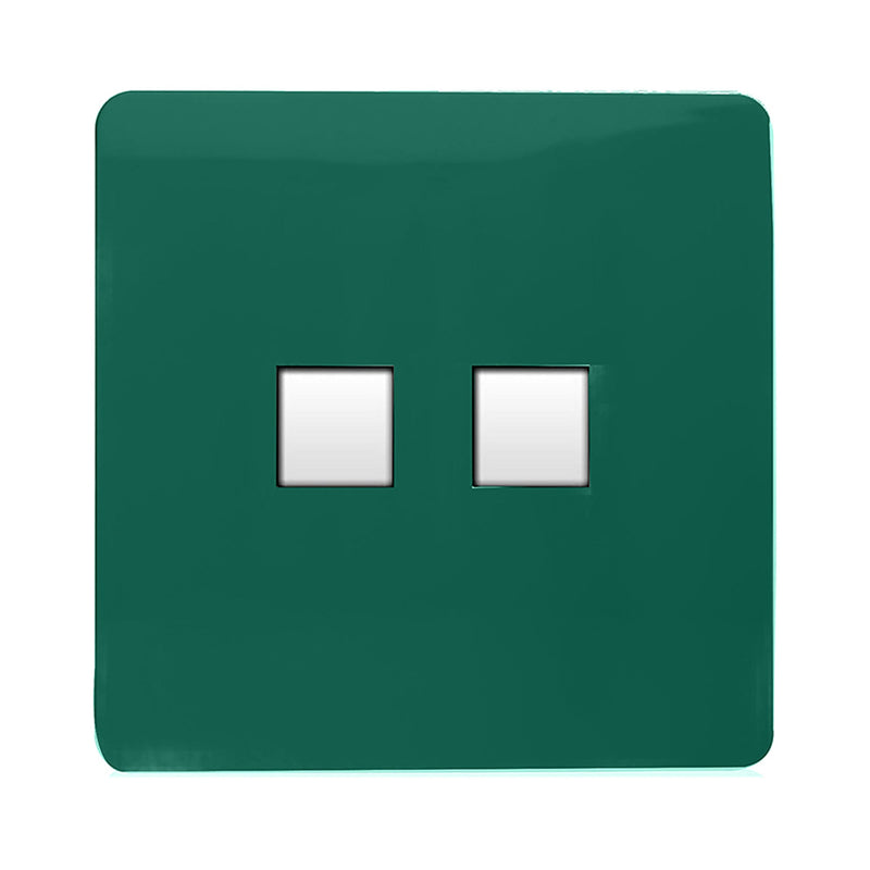 Trendi, Artistic Modern RJ11 Telephone & PC Ethernet Dark Green Finish, BRITISH MADE, (35mm Back Box Required), 5yrs Warranty • ART-TLP+PCDG