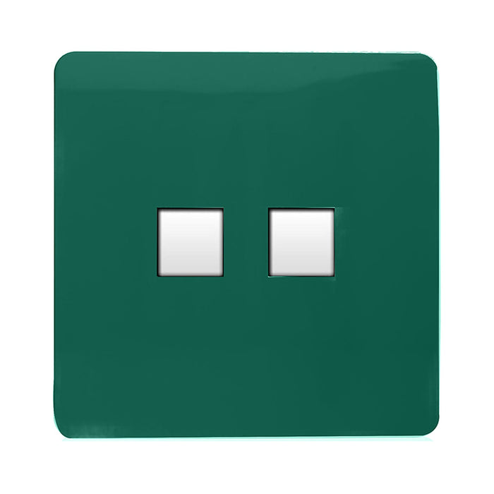 Trendi, Artistic Modern Twin PC Ethernet Cat 5&6 Data Outlet Dark Green Finish, BRITISH MADE, (35mm Back Box Required), 5yrs Warranty • ART-2PCDG