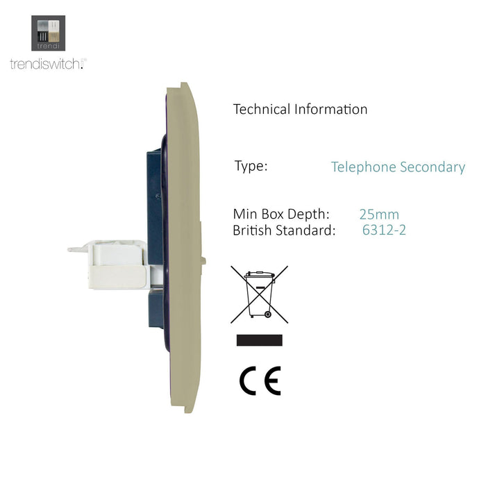 Trendi, Artistic Modern RJ11 Telephone & PC Ethernet Champagne Gold Finish, BRITISH MADE, (35mm Back Box Required), 5yrs Warranty • ART-TLP+PCGO