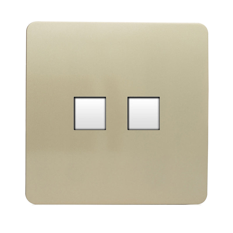 Trendi, Artistic Modern RJ11 Telephone & PC Ethernet Champagne Gold Finish, BRITISH MADE, (35mm Back Box Required), 5yrs Warranty • ART-TLP+PCGO