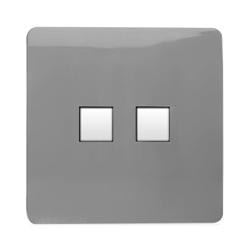 Trendi, Artistic Modern RJ11 Telephone & PC Ethernet Light Grey Finish, BRITISH MADE, (35mm Back Box Required), 5yrs Warranty • ART-TLP+PCLG