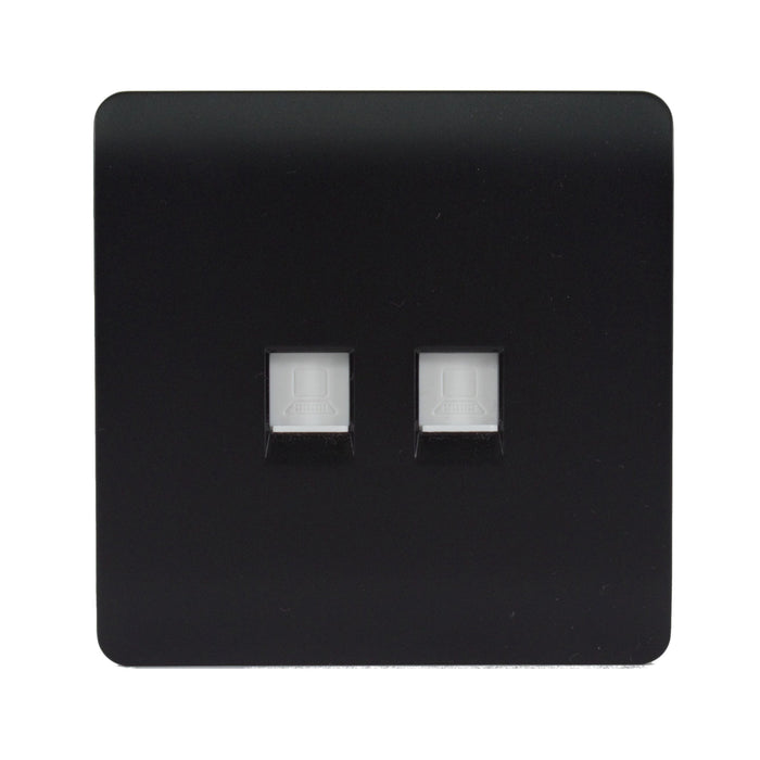 Trendi, Artistic Modern Twin PC Ethernet Cat 5&6 Data Outlet Matt Black Finish, BRITISH MADE, (35mm Back Box Required), 5yrs Warranty • ART-2PCMBK