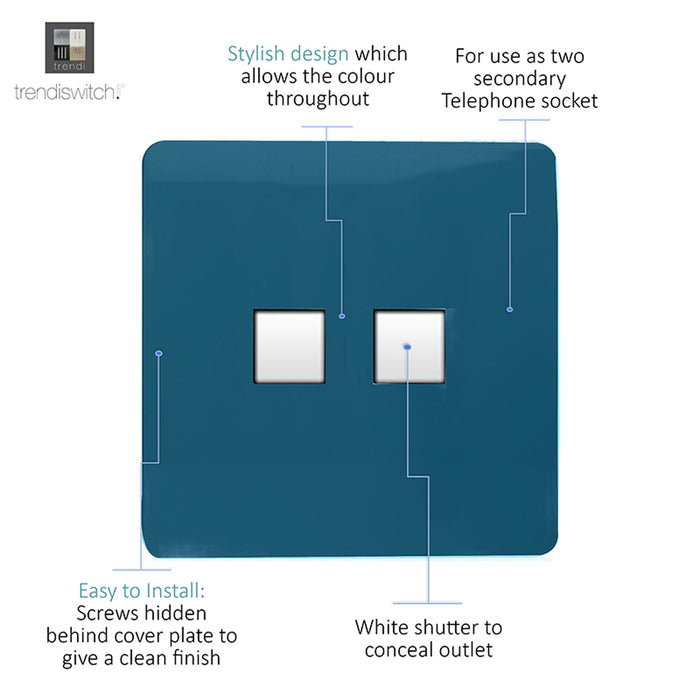 Trendi, Artistic Modern Twin PC Ethernet Cat 5&6 Data Outlet Midnight Blue Finish, BRITISH MADE, (35mm Back Box Required), 5yrs Warranty • ART-2PCMD