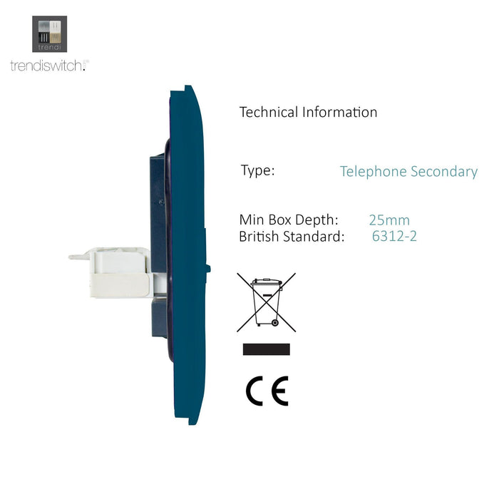 Trendi, Artistic Modern Twin PC Ethernet Cat 5&6 Data Outlet Midnight Blue Finish, BRITISH MADE, (35mm Back Box Required), 5yrs Warranty • ART-2PCMD