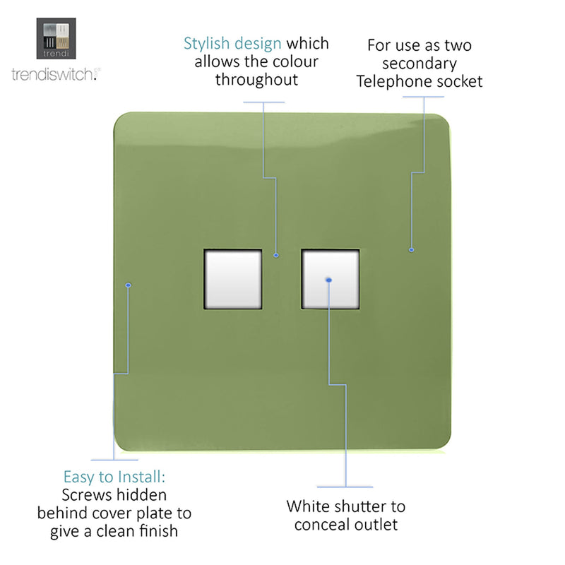 Trendi, Artistic Modern Twin PC Ethernet Cat 5&6 Data Outlet Moss Green Finish, BRITISH MADE, (35mm Back Box Required), 5yrs Warranty • ART-2PCMG