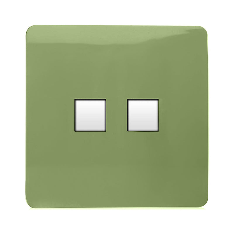 Trendi, Artistic Modern Twin PC Ethernet Cat 5&6 Data Outlet Moss Green Finish, BRITISH MADE, (35mm Back Box Required), 5yrs Warranty • ART-2PCMG
