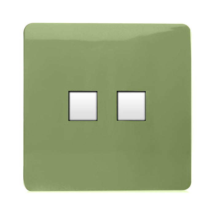 Trendi, Artistic Modern Twin PC Ethernet Cat 5&6 Data Outlet Moss Green Finish, BRITISH MADE, (35mm Back Box Required), 5yrs Warranty • ART-2PCMG