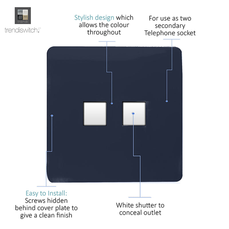 Trendi, Artistic Modern RJ11 Telephone & PC Ethernet Navy Blue Finish, BRITISH MADE, (35mm Back Box Required), 5yrs Warranty • ART-TLP+PCNV