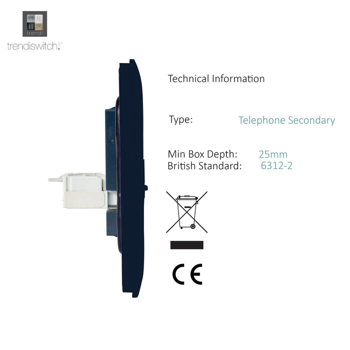 Trendi, Artistic Modern Twin RJ11 Telephone Navy Blue Finish, BRITISH MADE, (35mm Back Box Required), 5yrs Warranty • ART-2TLPNV