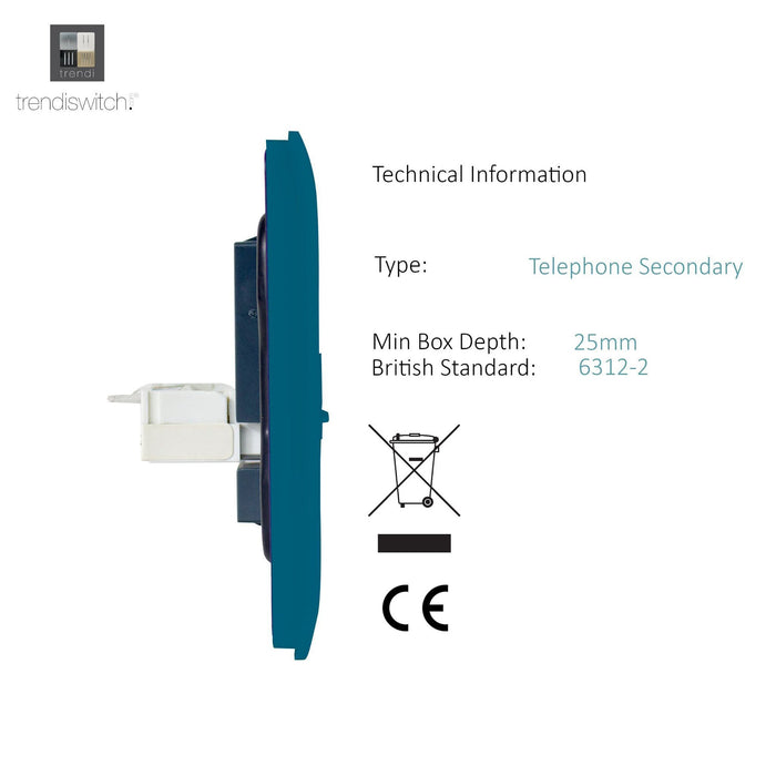 Trendi, Artistic Modern Twin PC Ethernet Cat 5&6 Data Outlet Ocean Blue Finish, BRITISH MADE, (35mm Back Box Required), 5yrs Warranty • ART-2PCOB