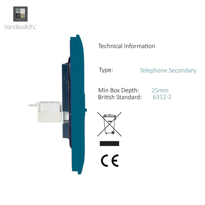 Trendi, Artistic Modern RJ11 Telephone & PC Ethernet Ocean Blue Finish, BRITISH MADE, (35mm Back Box Required), 5yrs Warranty • ART-TLP+PCOB