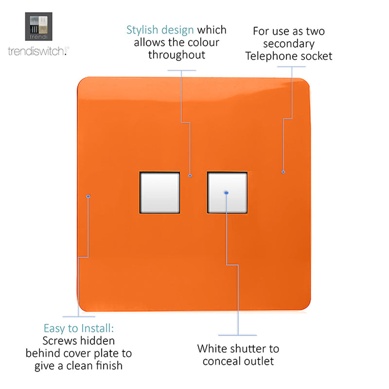 Trendi, Artistic Modern RJ11 Telephone & PC Ethernet Orange Finish, BRITISH MADE, (35mm Back Box Required), 5yrs Warranty • ART-TLP+PCOR