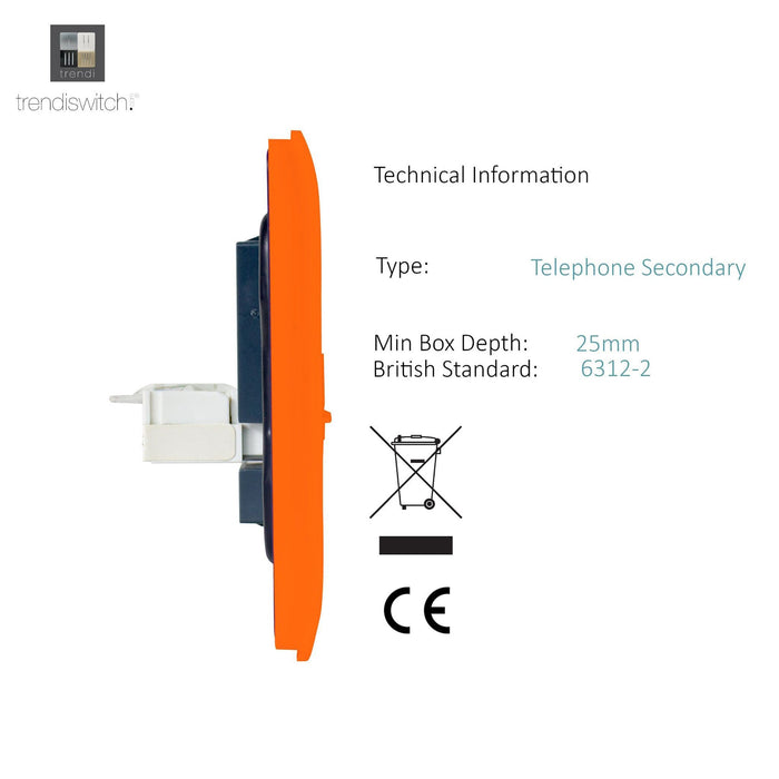 Trendi, Artistic Modern RJ11 Telephone & PC Ethernet Orange Finish, BRITISH MADE, (35mm Back Box Required), 5yrs Warranty • ART-TLP+PCOR