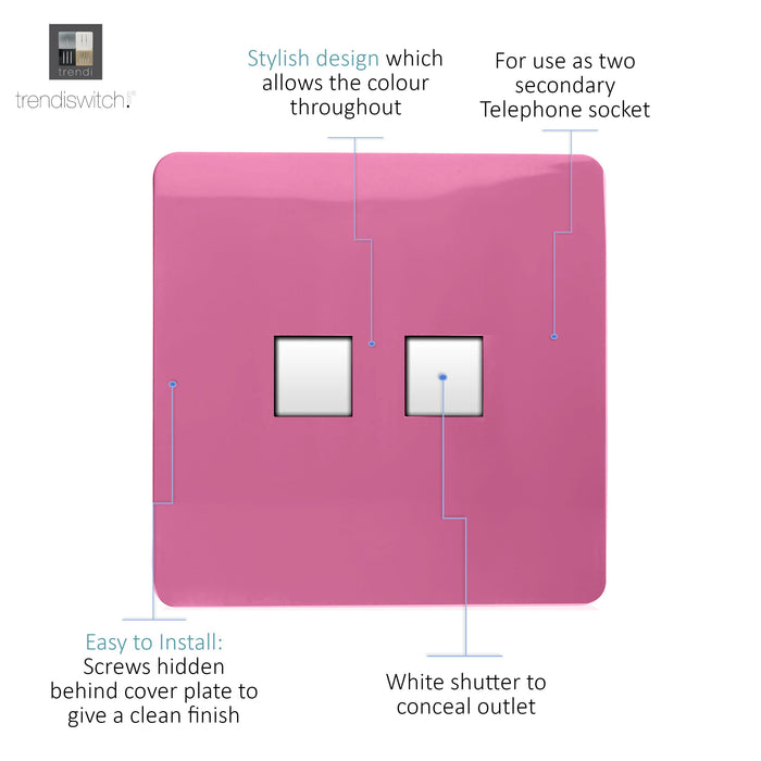 Trendi, Artistic Modern Twin PC Ethernet Cat 5&6 Data Outlet Pink Finish, BRITISH MADE, (35mm Back Box Required), 5yrs Warranty • ART-2PCPK