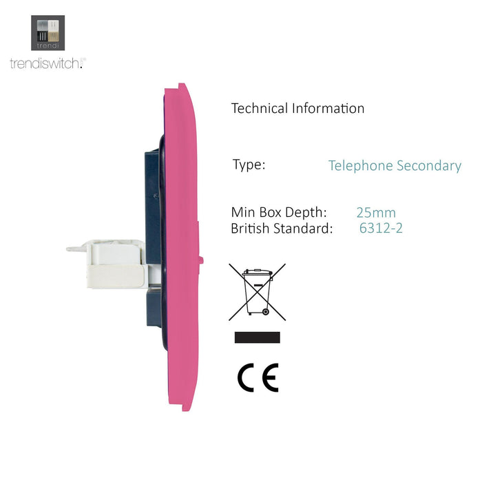 Trendi, Artistic Modern RJ11 Telephone & PC Ethernet Pink Finish, BRITISH MADE, (35mm Back Box Required), 5yrs Warranty • ART-TLP+PCPK