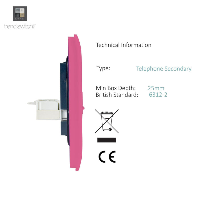 Trendi, Artistic Modern Twin RJ11 Telephone Pink Finish, BRITISH MADE, (35mm Back Box Required), 5yrs Warranty • ART-2TLPPK