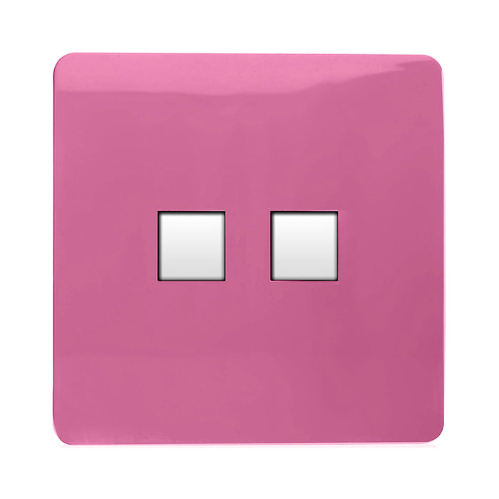 Trendi, Artistic Modern Twin PC Ethernet Cat 5&6 Data Outlet Pink Finish, BRITISH MADE, (35mm Back Box Required), 5yrs Warranty • ART-2PCPK