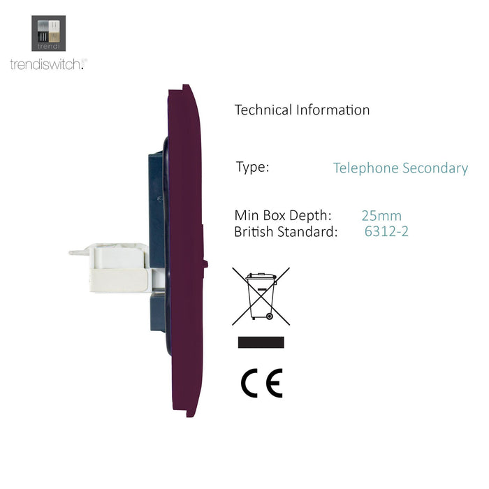 Trendi, Artistic Modern RJ11 Telephone & PC Ethernet Plum Finish, BRITISH MADE, (35mm Back Box Required), 5yrs Warranty • ART-TLP+PCPL