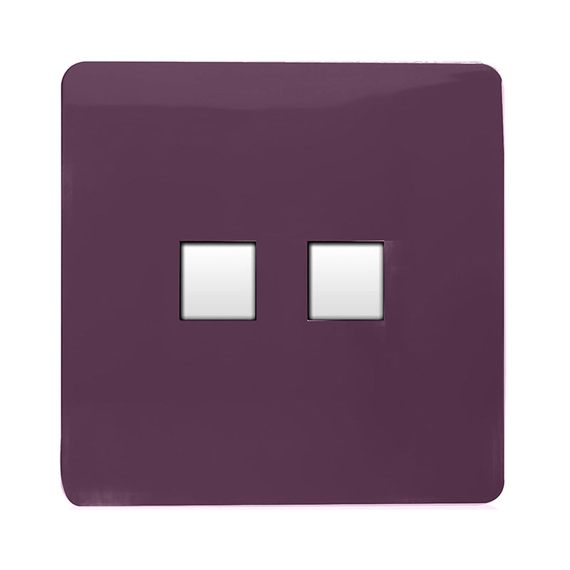 Trendi, Artistic Modern Twin PC Ethernet Cat 5&6 Data Outlet Plum Finish, BRITISH MADE, (35mm Back Box Required), 5yrs Warranty • ART-2PCPL