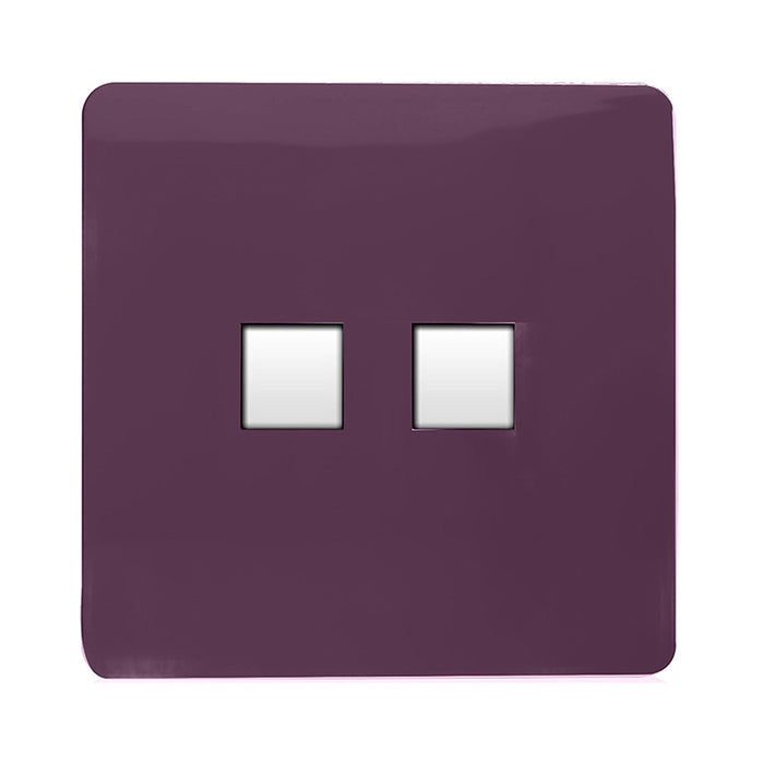 Trendi, Artistic Modern Twin PC Ethernet Cat 5&6 Data Outlet Plum Finish, BRITISH MADE, (35mm Back Box Required), 5yrs Warranty • ART-2PCPL