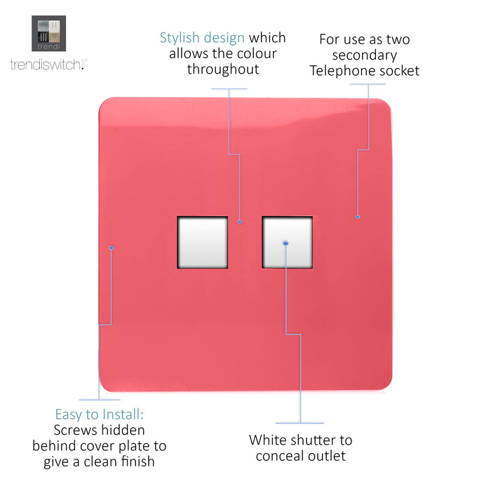 Trendi, Artistic Modern Twin PC Ethernet Cat 5&6 Data Outlet Strawberry Finish, BRITISH MADE, (35mm Back Box Required), 5yrs Warranty • ART-2PCSB