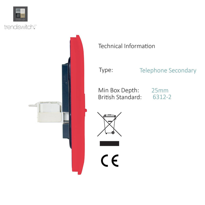 Trendi, Artistic Modern RJ11 Telephone & PC Ethernet Strawberry Finish, BRITISH MADE, (35mm Back Box Required), 5yrs Warranty • ART-TLP+PCSB