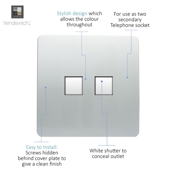 Trendi, Artistic Modern Twin PC Ethernet Cat 5&6 Data Outlet Silver Finish, BRITISH MADE, (35mm Back Box Required), 5yrs Warranty • ART-2PCSI