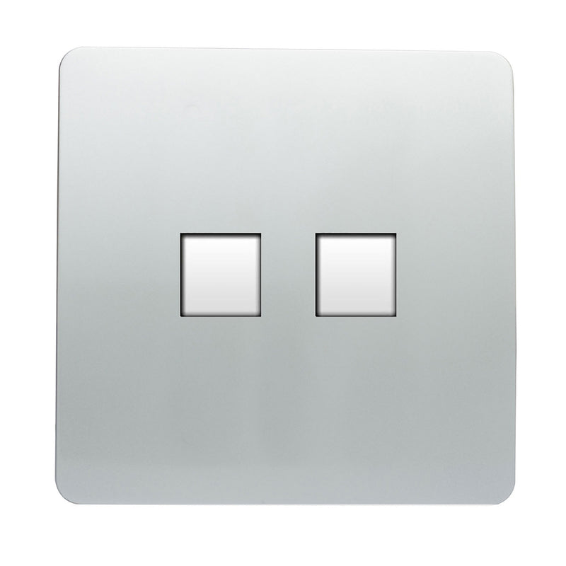 Trendi, Artistic Modern Twin RJ11 Telephone Silver Finish, BRITISH MADE, (35mm Back Box Required), 5yrs Warranty • ART-2TLPSI