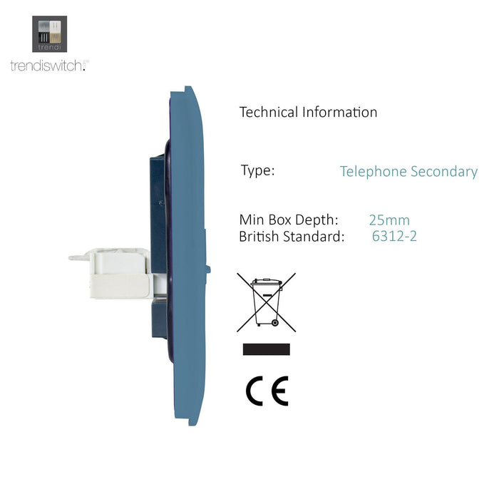 Trendi, Artistic Modern RJ11 Telephone & PC Ethernet Sky Finish, BRITISH MADE, (35mm Back Box Required), 5yrs Warranty • ART-TLP+PCSK