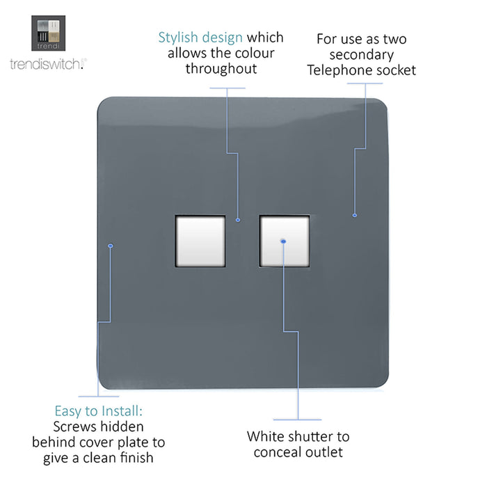 Trendi, Artistic Modern Twin PC Ethernet Cat 5&6 Data Outlet Warm Grey Finish, BRITISH MADE, (35mm Back Box Required), 5yrs Warranty • ART-2PCWG