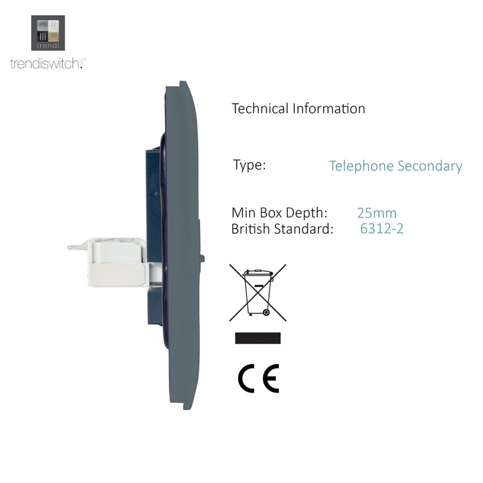 Trendi, Artistic Modern RJ11 Telephone & PC Ethernet Warm Grey Finish, BRITISH MADE, (35mm Back Box Required), 5yrs Warranty • ART-TLP+PCWG