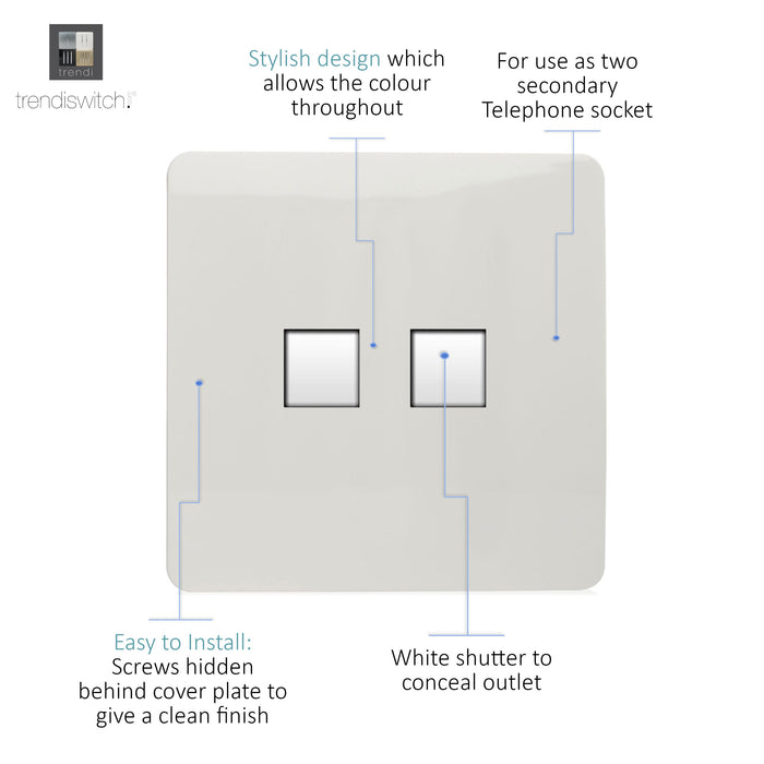 Trendi, Artistic Modern Twin PC Ethernet Cat 5&6 Data Outlet Gloss White Finish, BRITISH MADE, (35mm Back Box Required), 5yrs Warranty • ART-2PCWH