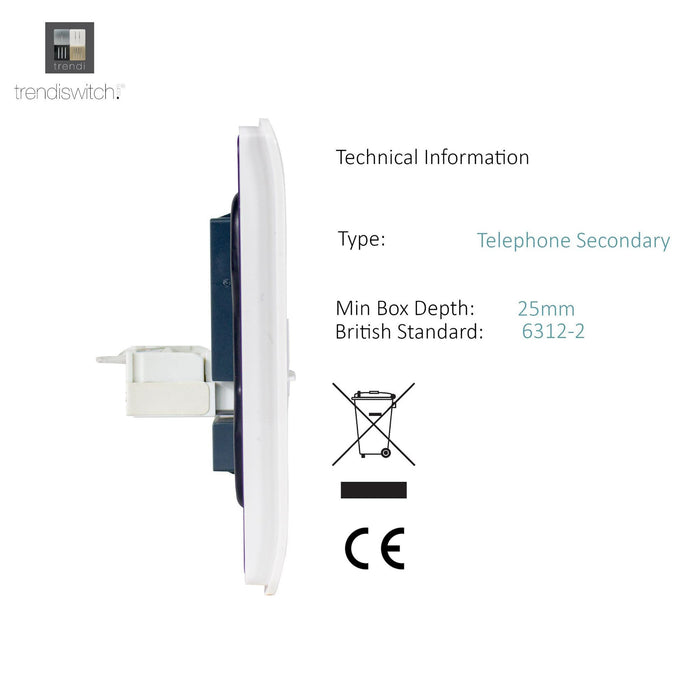 Trendi, Artistic Modern RJ11 Telephone & PC Ethernet Gloss White Finish, BRITISH MADE, (35mm Back Box Required), 5yrs Warranty • ART-TLP+PCWH