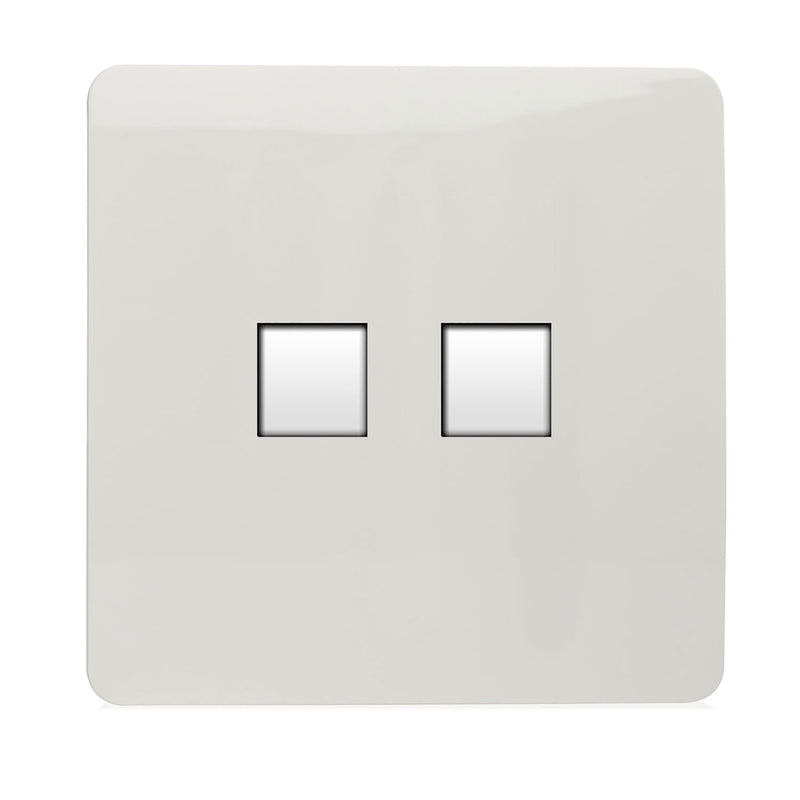 Trendi, Artistic Modern Twin RJ11 Telephone Gloss White Finish, BRITISH MADE, (35mm Back Box Required), 5yrs Warranty • ART-2TLPWH