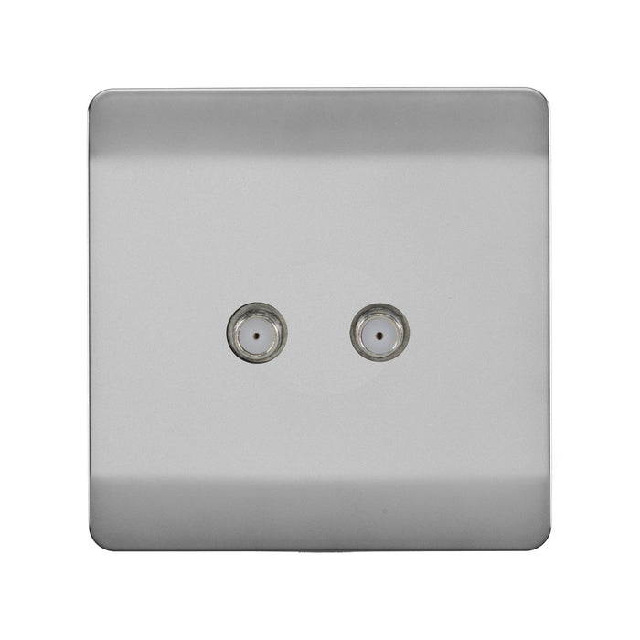 Trendi, Artistic Modern 2 Gang Male F-Type Satellite Television Socket Brushed Steel, (25mm Back Box Required), 5yrs Warranty • ART-2SATBS