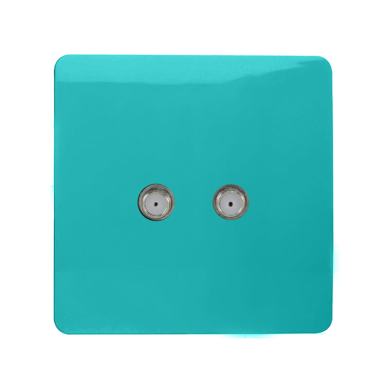 Trendi, Artistic Modern 2 Gang Male F-Type Satellite Television Socket Bright Teal, (25mm Back Box Required), 5yrs Warranty • ART-2SATBT