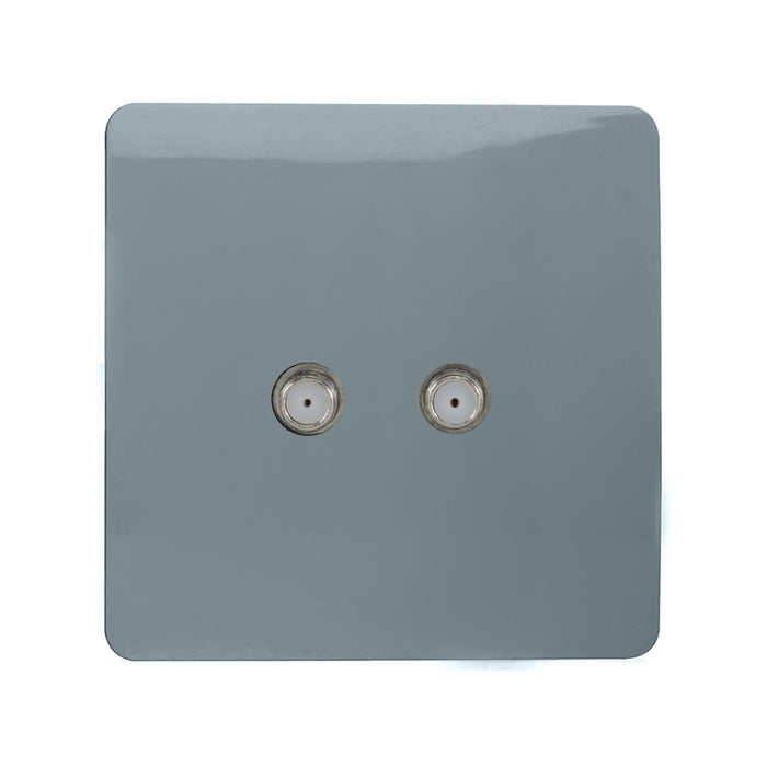 Trendi, Artistic Modern 2 Gang Male F-Type Satellite Television Socket Cool Grey, (25mm Back Box Required), 5yrs Warranty • ART-2SATCG