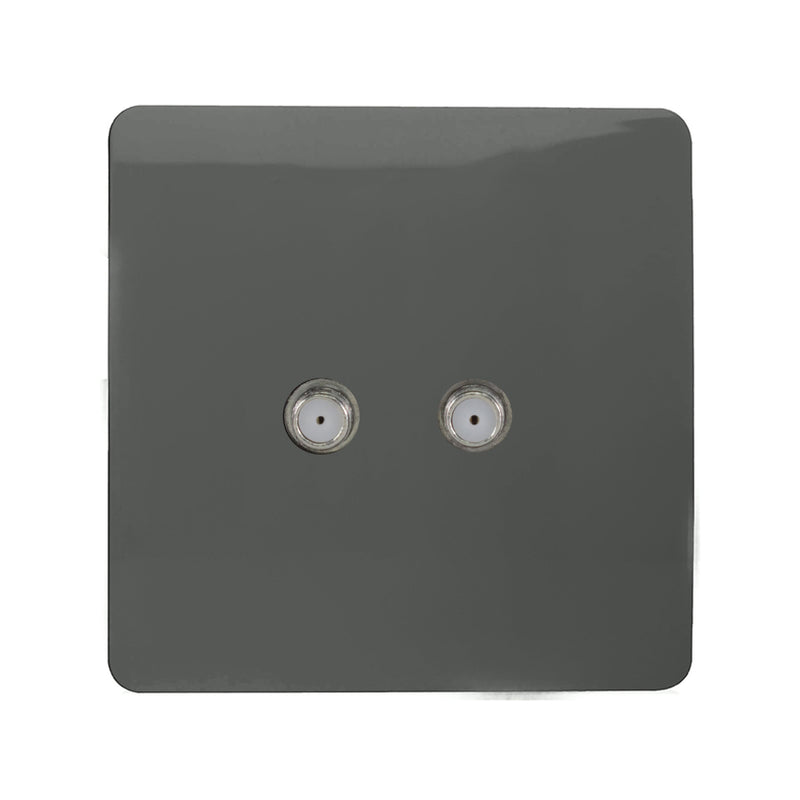 Trendi, Artistic Modern 2 Gang Male F-Type Satellite Television Socket Charcoal, (25mm Back Box Required), 5yrs Warranty • ART-2SATCH