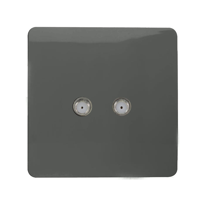 Trendi, Artistic Modern 2 Gang Male F-Type Satellite Television Socket Charcoal, (25mm Back Box Required), 5yrs Warranty • ART-2SATCH