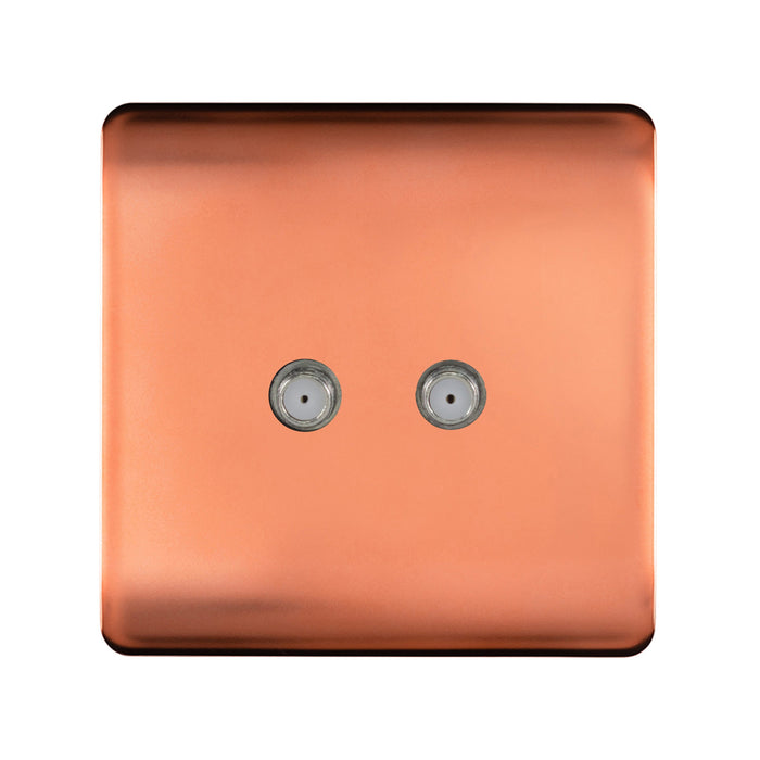 Trendi, Artistic Modern 2 Gang Male F-Type Satellite Television Socket Copper, (25mm Back Box Required), 5yrs Warranty • ART-2SATCPR