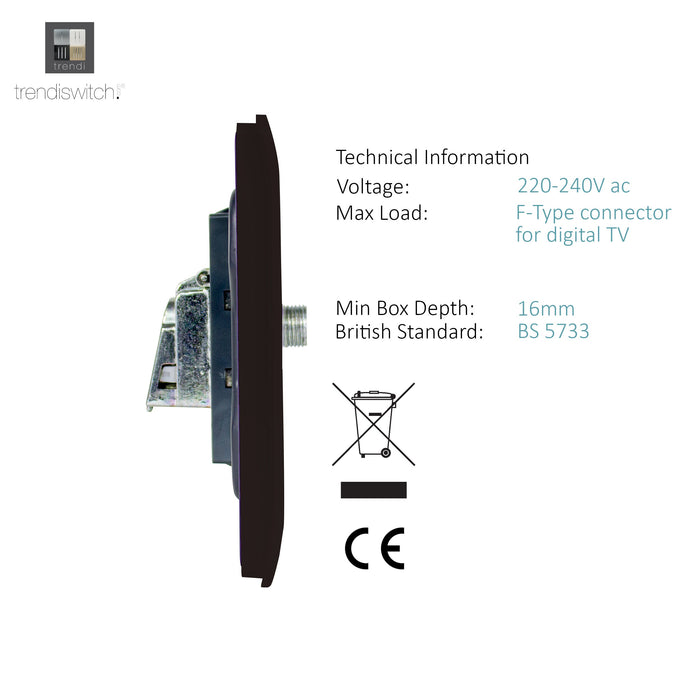 Trendi, Artistic Modern 2 Gang Male F-Type Satellite Television Socket Dark Brown, (25mm Back Box Required), 5yrs Warranty • ART-2SATDB